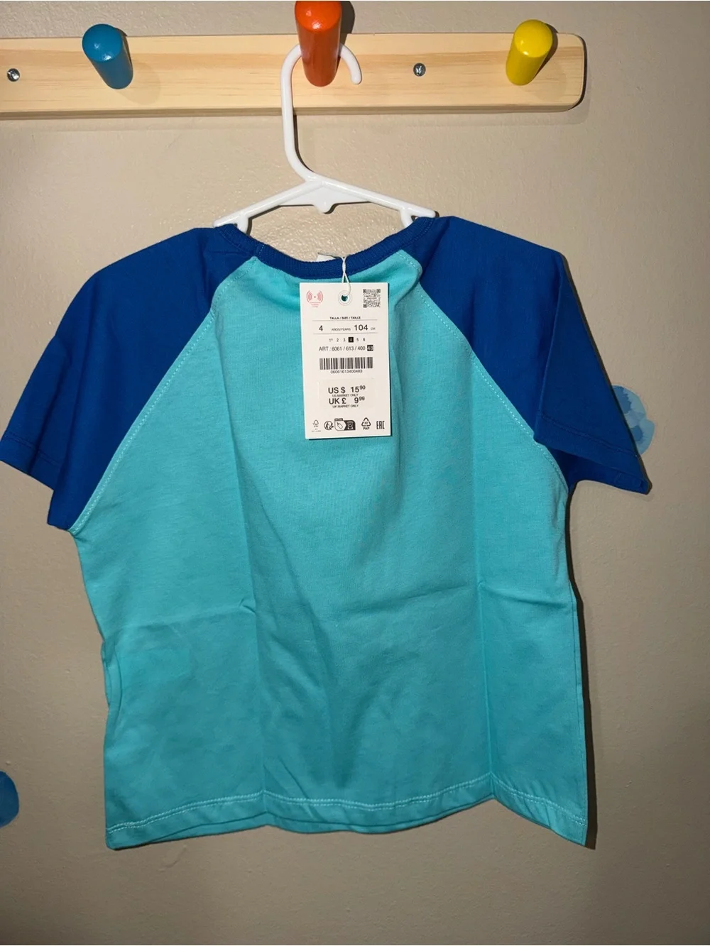 Zara Kids Two-Tone Aqua and Royal Blue Raglan Tee